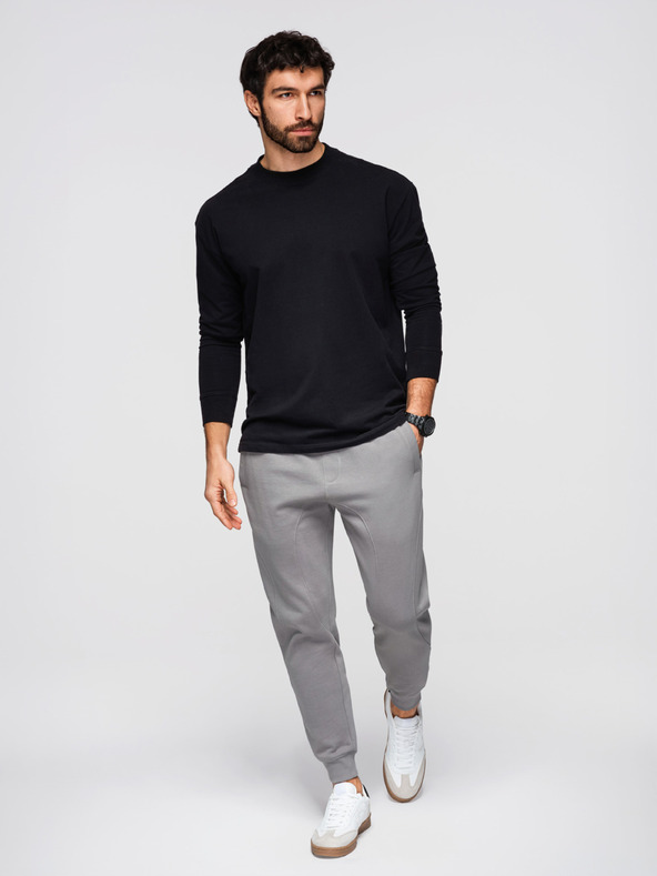 Ombre Clothing Moške trenirke BASIC z rebrino na nogavicah - sive V8 OM-PABS-0305 Ombre Clothing