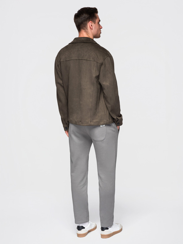 Ombre Clothing Moške bombažne trenirke BASIC z nepodloženimi nogavicami - sive V8 OM-PABS-0304 Ombre Clothing