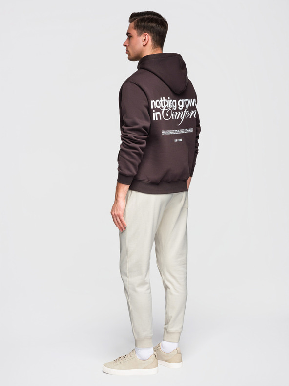 Ombre Clothing Moške trenirke BASIC z rebrasto nogavico - smetanaste V11 OM-PABS-0305 Ombre Clothing