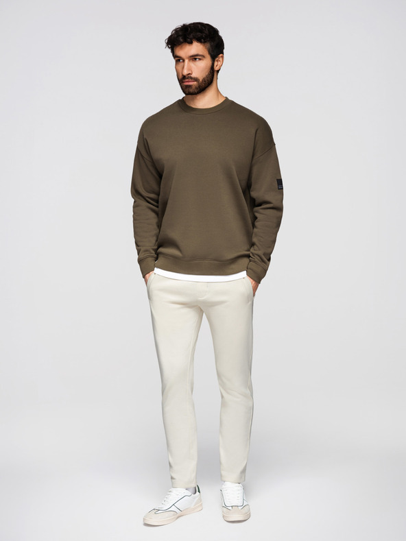 Ombre Clothing Moške bombažne trenirke BASIC z nepodloženimi nogavicami - smetanaste V11 OM-PABS-0304 Ombre Clothing