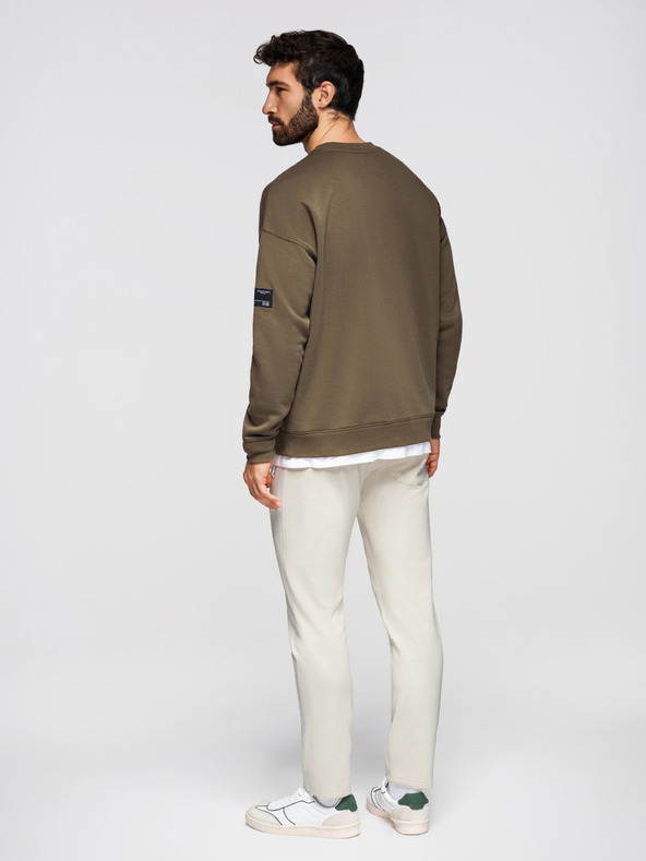 Ombre Clothing Moške bombažne trenirke BASIC z nepodloženimi nogavicami - smetanaste V11 OM-PABS-0304 Ombre Clothing