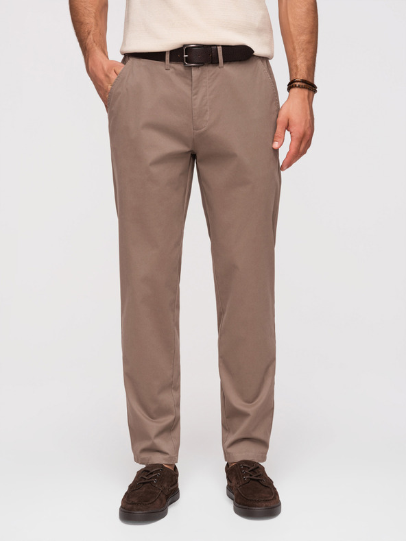 Ombre Clothing Moške hlače chino REGULAR FIT - rjave V1 OM-PACP-0293 Ombre Clothing
