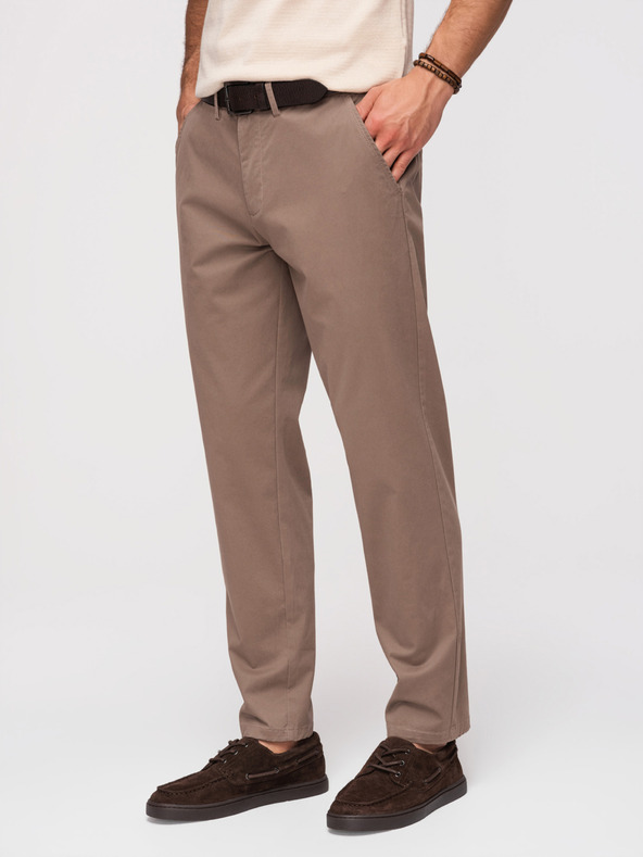 Ombre Clothing Moške hlače chino REGULAR FIT - rjave V1 OM-PACP-0293 Ombre Clothing