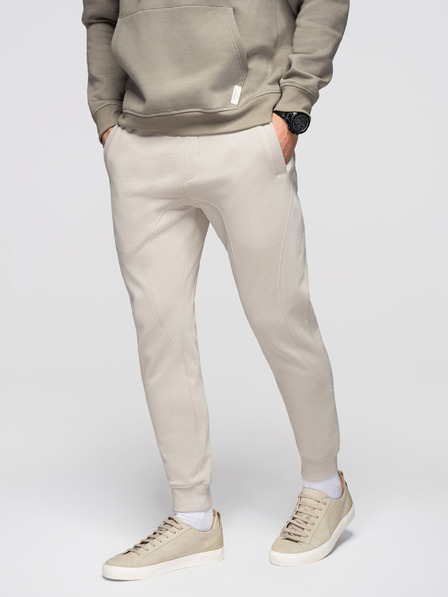 Ombre Clothing Moške trenirke BASIC jogger z rebrasto nogavico - svetlo bež V1 OM-PABS-0305 Ombre Clothing