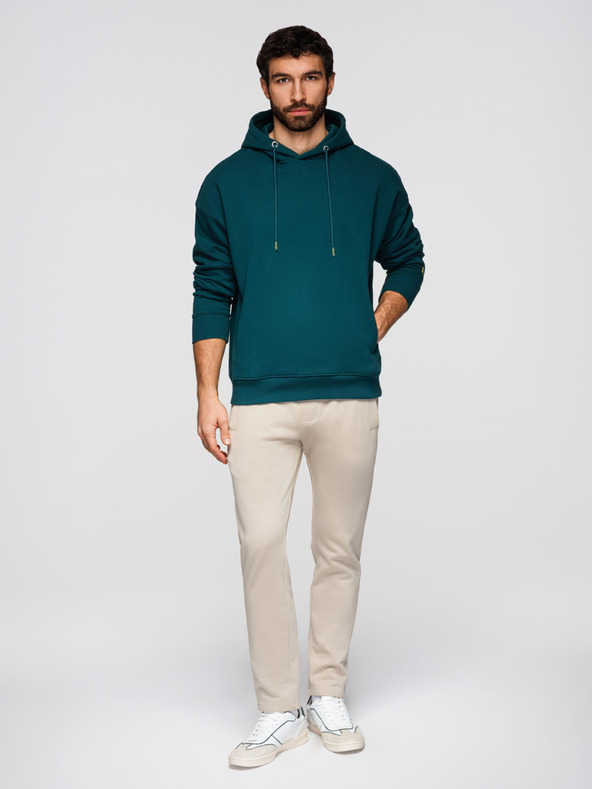 Ombre Clothing Moške bombažne trenirke BASIC z nepodloženimi nogavicami - svetlo bež V1 OM-PABS-0304 Ombre Clothing