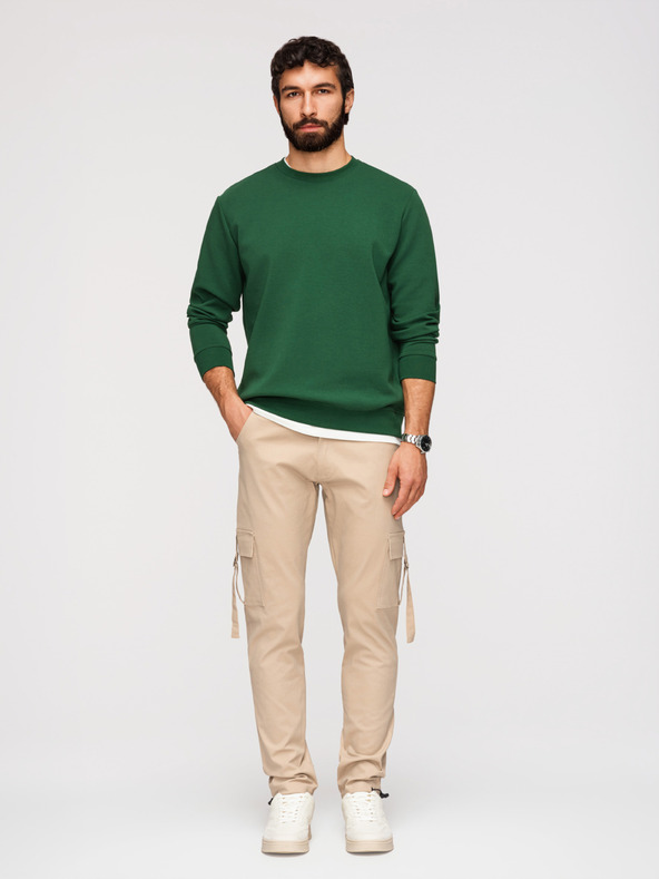 Ombre Clothing Moške hlače cargo s ravnimi nogavicami in rebrasto nogavico - peskovne V2 P1516 Ombre Clothing