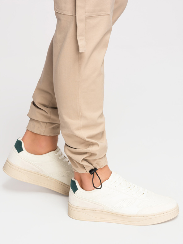 Ombre Clothing Moške hlače cargo s ravnimi nogavicami in rebrasto nogavico - peskovne V2 P1516 Ombre Clothing