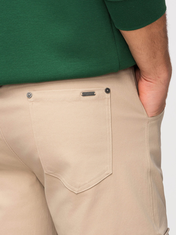 Ombre Clothing Moške hlače cargo s ravnimi nogavicami in rebrasto nogavico - peskovne V2 P1516 Ombre Clothing