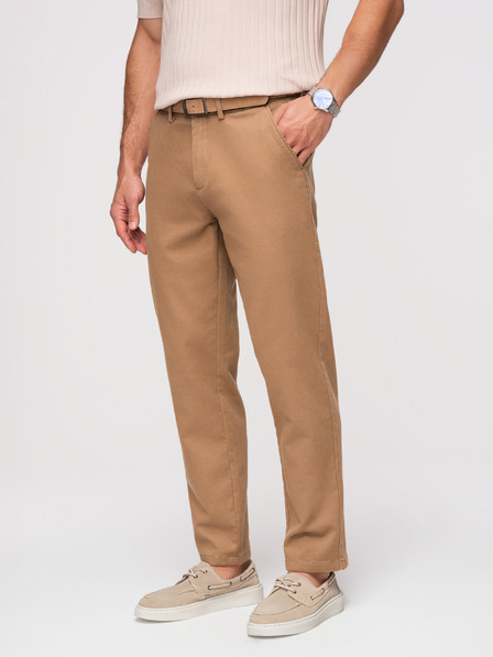 Ombre Clothing Moške hlače chino SLIM FIT s fino teksturo - rjave V2 OM-PACP-0294 Ombre Clothing