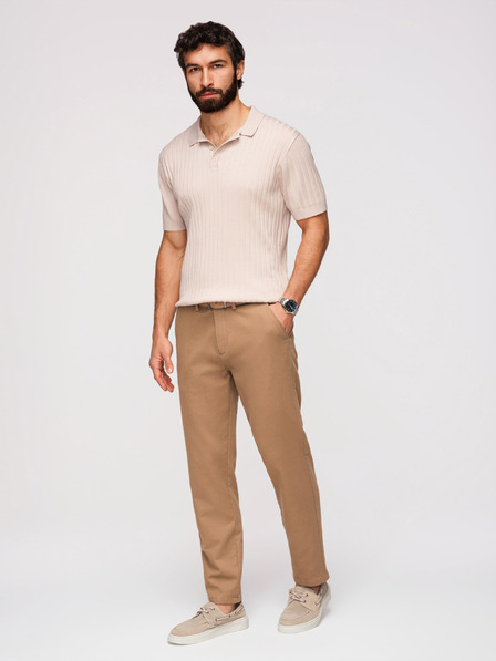 Ombre Clothing Moške hlače chino SLIM FIT s fino teksturo - rjave V2 OM-PACP-0294 Ombre Clothing