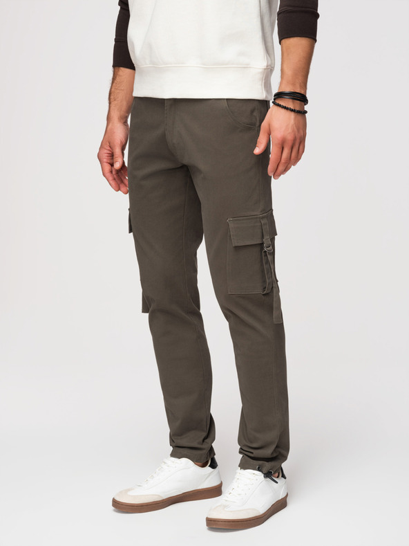 Ombre Clothing Moške hlače cargo s ravnimi nogavicami in zatisnjenem robom - grafitne V3 P1516 Ombre Clothing