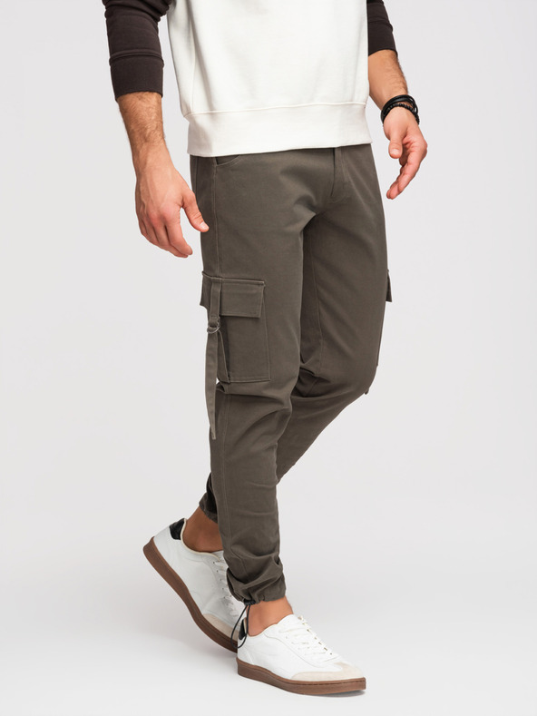 Ombre Clothing Moške hlače cargo s ravnimi nogavicami in zatisnjenem robom - grafitne V3 P1516 Ombre Clothing