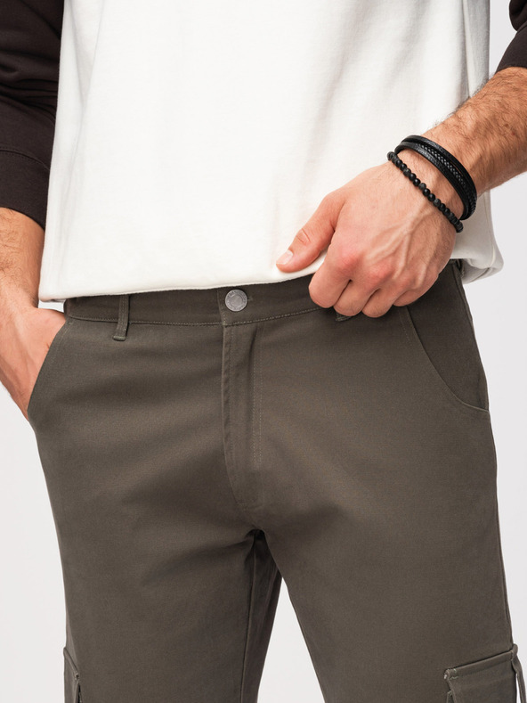 Ombre Clothing Moške hlače cargo s ravnimi nogavicami in zatisnjenem robom - grafitne V3 P1516 Ombre Clothing