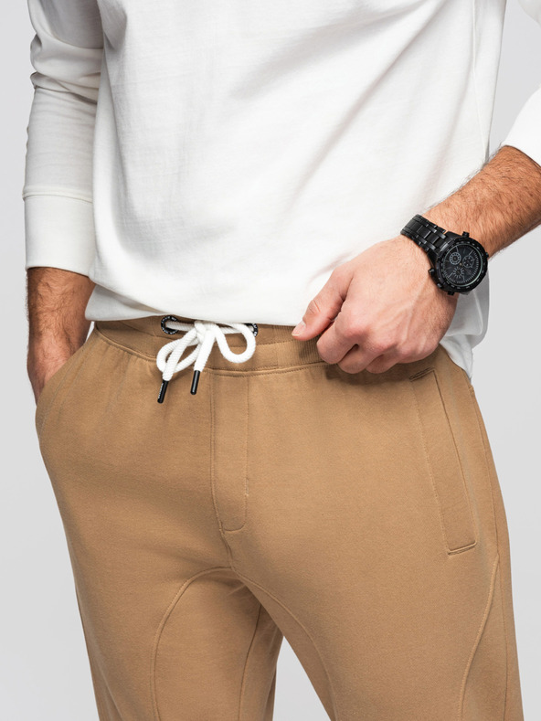 Ombre Clothing Moške trenirke BASIC jogger z rebrasto nogavico - rjave V2 OM-PABS-0305 Ombre Clothing