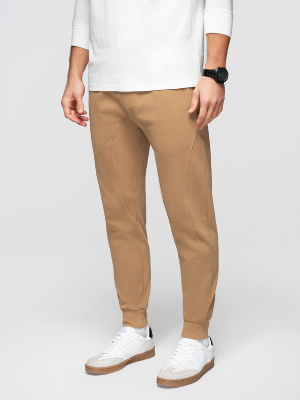 Ombre Clothing Moške trenirke BASIC jogger z rebrasto nogavico - rjave V2 OM-PABS-0305 Ombre Clothing