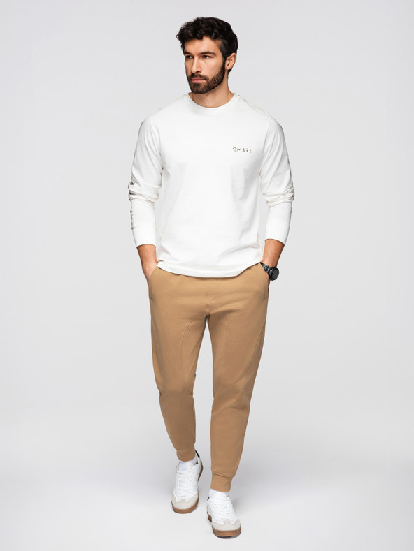 Ombre Clothing Moške trenirke BASIC jogger z rebrasto nogavico - rjave V2 OM-PABS-0305 Ombre Clothing