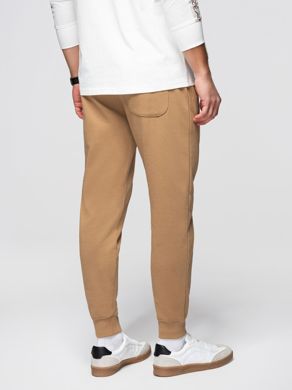 Ombre Clothing Moške trenirke BASIC jogger z rebrasto nogavico - rjave V2 OM-PABS-0305 Ombre Clothing