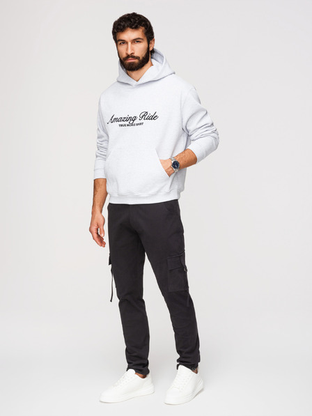 Ombre Clothing Moške hlače cargo s ravnimi nogavicami in zatisnjenem robom - črne V4 P1516 Ombre Clothing