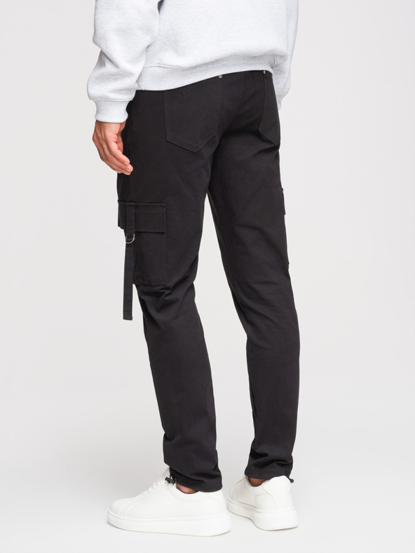 Ombre Clothing Moške hlače cargo s ravnimi nogavicami in zatisnjenem robom - črne V4 P1516 Ombre Clothing