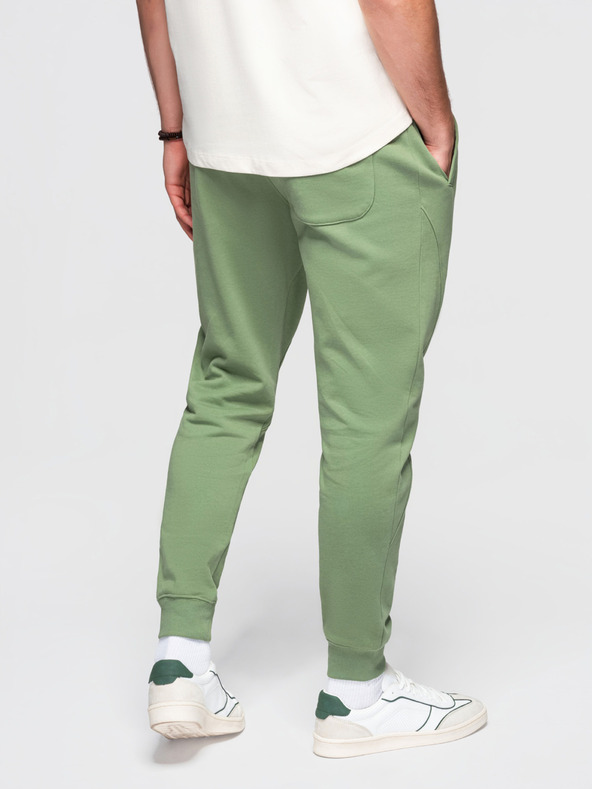 Ombre Clothing Moške trenirke BASIC jogger z rebrasto nogavico - zelene V3 OM-PABS-0305 Ombre Clothing