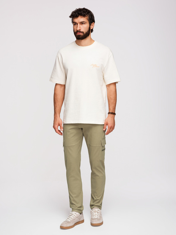 Ombre Clothing Moške cargo hlače z ravnimi hlačnicami in žepi na zadrgo - olivna barva V2 P1517 Ombre Clothing