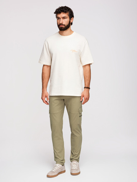 Ombre Clothing Moške cargo hlače z ravnimi hlačnicami in žepi na zadrgo - olivna barva V2 P1517 Ombre Clothing