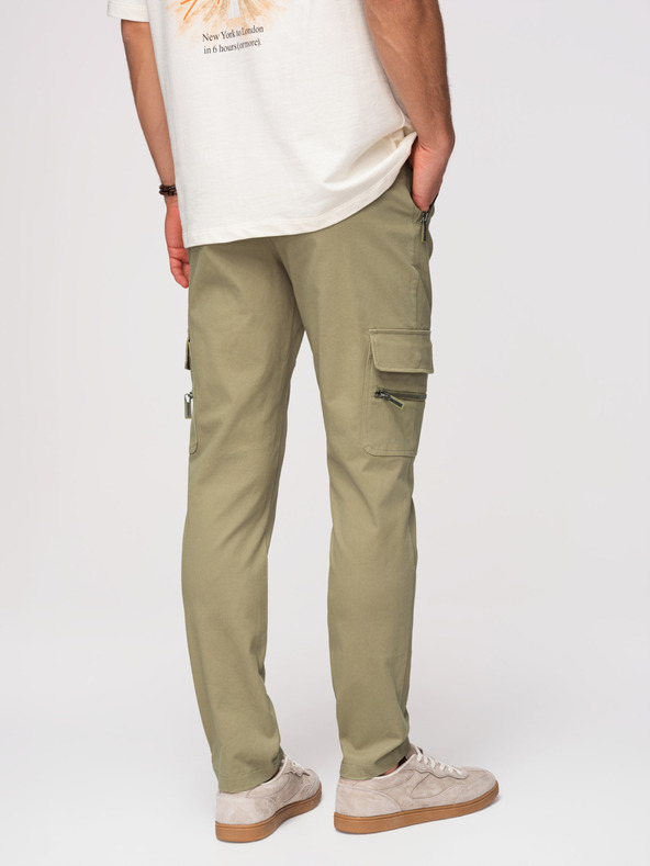Ombre Clothing Moške cargo hlače z ravnimi hlačnicami in žepi na zadrgo - olivna barva V2 P1517 Ombre Clothing