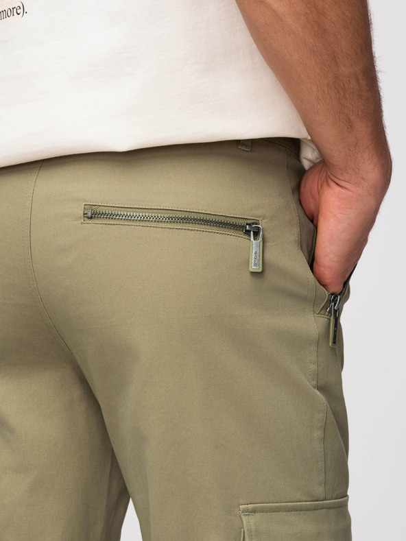 Ombre Clothing Moške cargo hlače z ravnimi hlačnicami in žepi na zadrgo - olivna barva V2 P1517 Ombre Clothing