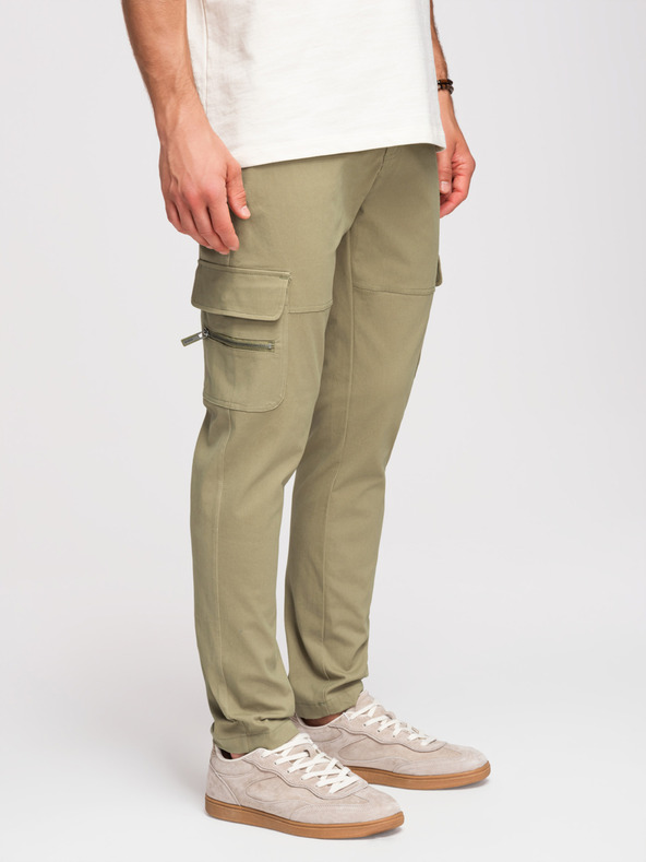 Ombre Clothing Moške cargo hlače z ravnimi hlačnicami in žepi na zadrgo - olivna barva V2 P1517 Ombre Clothing