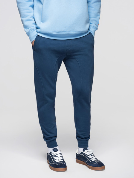 Ombre Clothing Moške trenirke BASIC jogger z rebrastimi hlačnicami - temno modre V4 OM-PABS-0305 Ombre Clothing