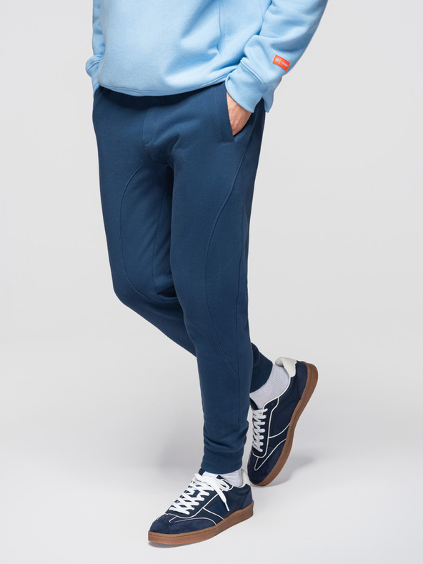 Ombre Clothing Moške trenirke BASIC jogger z rebrastimi hlačnicami - temno modre V4 OM-PABS-0305 Ombre Clothing