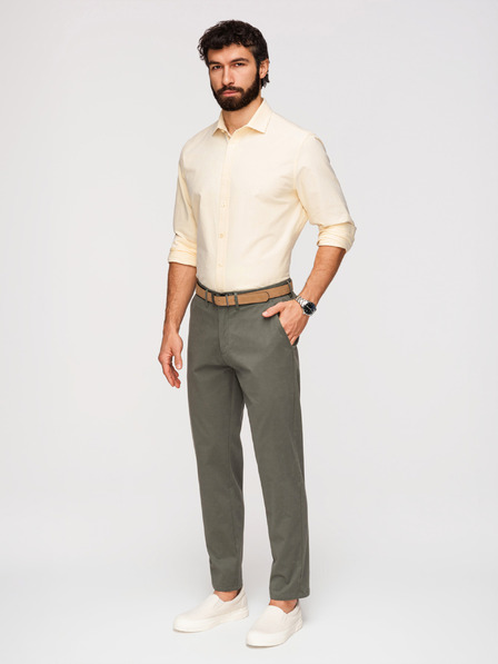 Ombre Clothing Moške hlače chino REGULAR FIT - kaki V3 OM-PACP-0293 Ombre Clothing