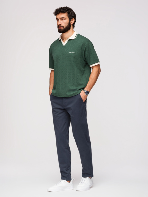 Ombre Clothing Moške trdne hlače chino REGULAR FIT - temno modre V4 OM-PACP-0293 Ombre Clothing