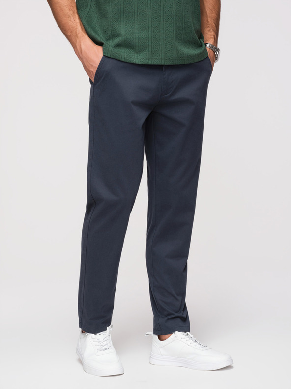 Ombre Clothing Moške trdne hlače chino REGULAR FIT - temno modre V4 OM-PACP-0293 Ombre Clothing