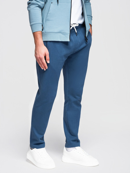 Ombre Clothing Moške bombažne trenirke BASIC brez podloge - temno modre V4 OM-PABS-0304 Ombre Clothing