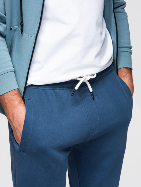 Ombre Clothing Moške bombažne trenirke BASIC brez podloge - temno modre V4 OM-PABS-0304 Ombre Clothing