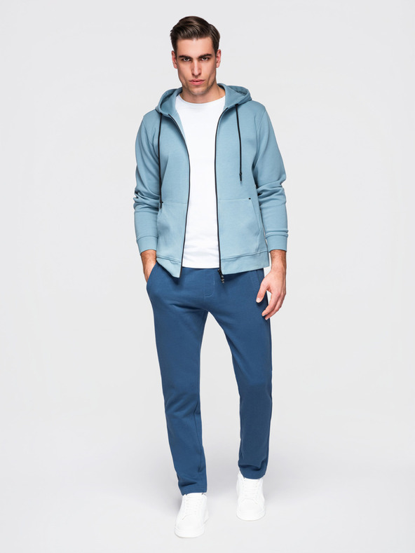 Ombre Clothing Moške bombažne trenirke BASIC brez podloge - temno modre V4 OM-PABS-0304 Ombre Clothing