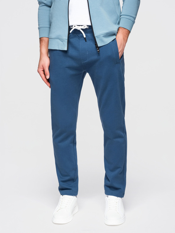 Ombre Clothing Moške bombažne trenirke BASIC brez podloge - temno modre V4 OM-PABS-0304 Ombre Clothing