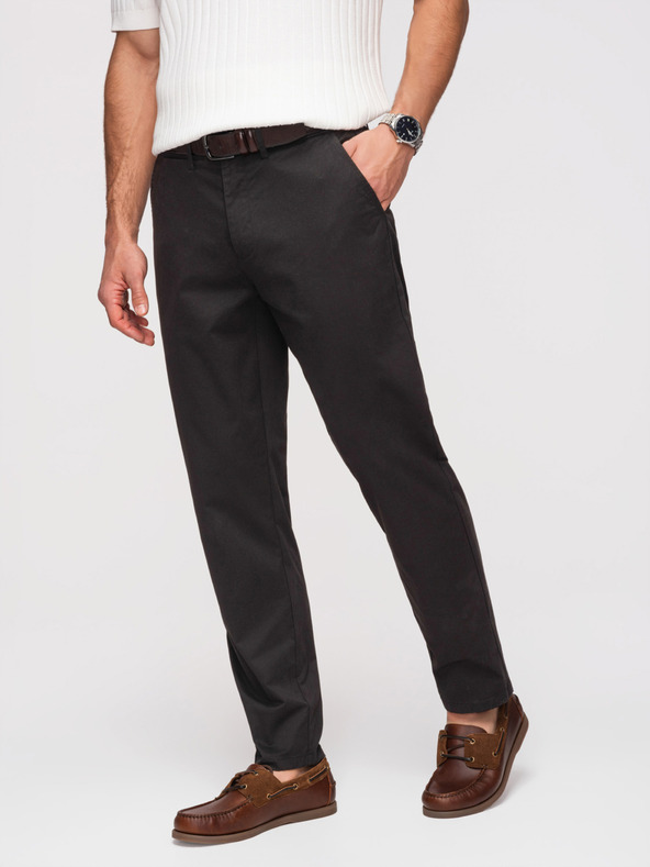 Ombre Clothing Moške hlače chino REGULAR FIT - črne V5 OM-PACP-0293 Ombre Clothing