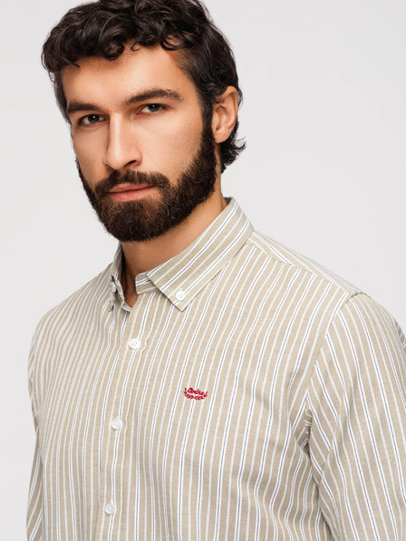 Ombre Clothing Moška bombažna srajca REGULAR FIT z nežnimi črtami - bež V1 K703 Ombre Clothing