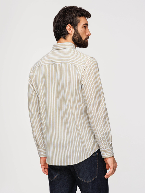 Ombre Clothing Moška bombažna srajca REGULAR FIT z nežnimi črtami - bež V1 K703 Ombre Clothing