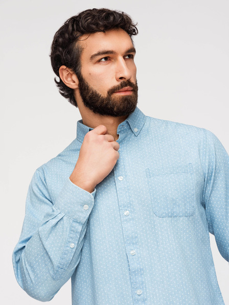 Ombre Clothing Moška bombažna srajca iz finega denima z vzorcem - svetlo modra V1 K702 Ombre Clothing