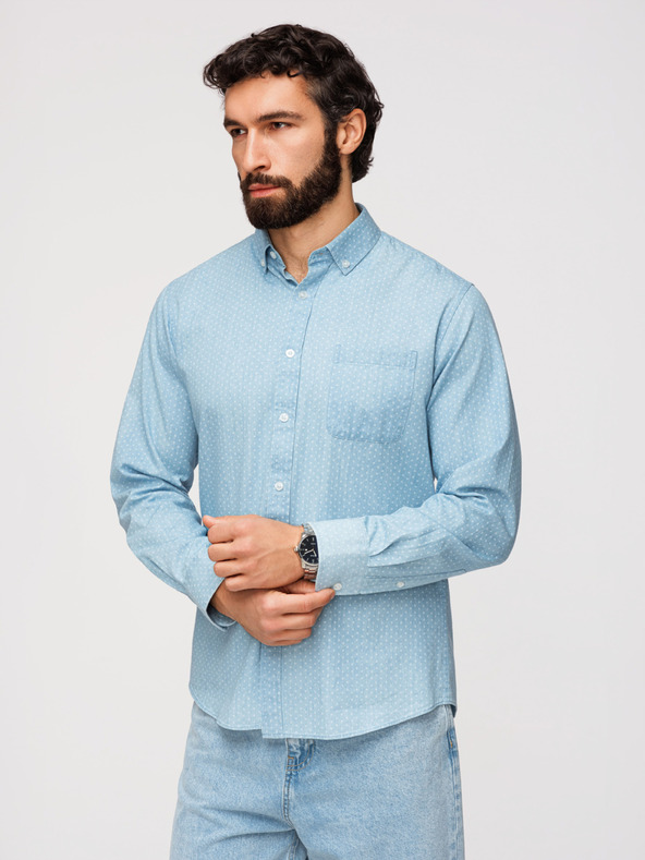 Ombre Clothing Moška bombažna srajca iz finega denima z vzorcem - svetlo modra V1 K702 Ombre Clothing