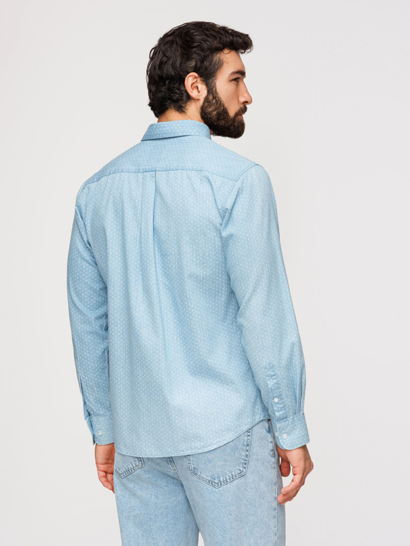 Ombre Clothing Moška bombažna srajca iz finega denima z vzorcem - svetlo modra V1 K702 Ombre Clothing