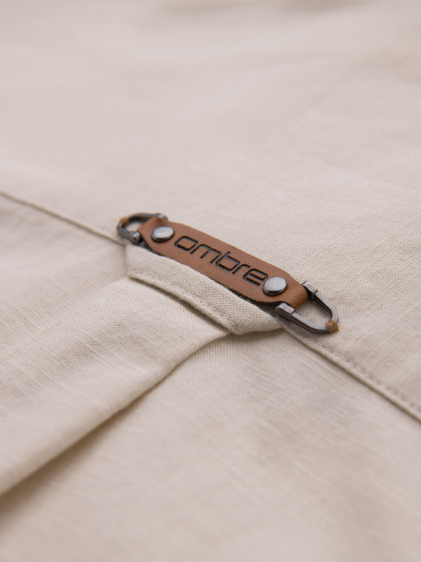 Ombre Clothing Moška lnena srajca s klasičnim ovratnikom in žepi REGULAR FIT - kremasta V3 OM-SHCS-0134 Ombre Clothing