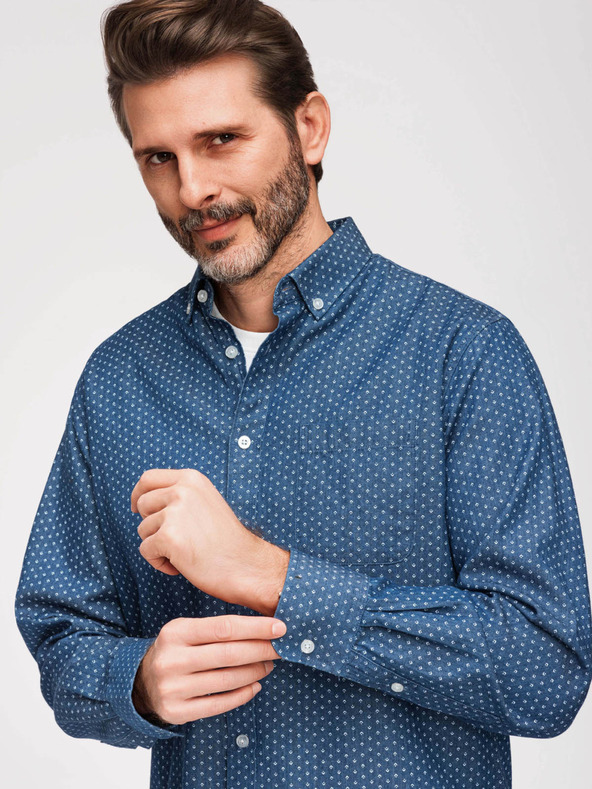 Ombre Clothing Moška bombažna srajca s vzorcem iz tanke džinsa - modra V2 K702 Ombre Clothing