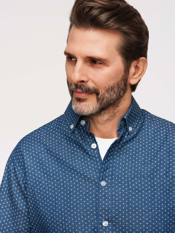 Ombre Clothing Moška bombažna srajca s vzorcem iz tanke džinsa - modra V2 K702 Ombre Clothing