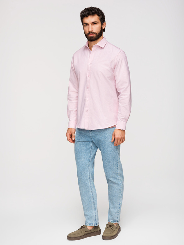 Ombre Clothing Moška pastelna bombažna srajca oxford - svetlo roza V1 K705 Ombre Clothing
