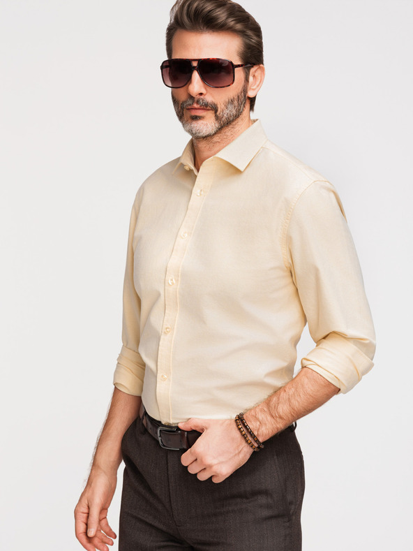 Ombre Clothing Moška pastelna bombažna srajca oxford - svetlo rumena V3 K705 Ombre Clothing