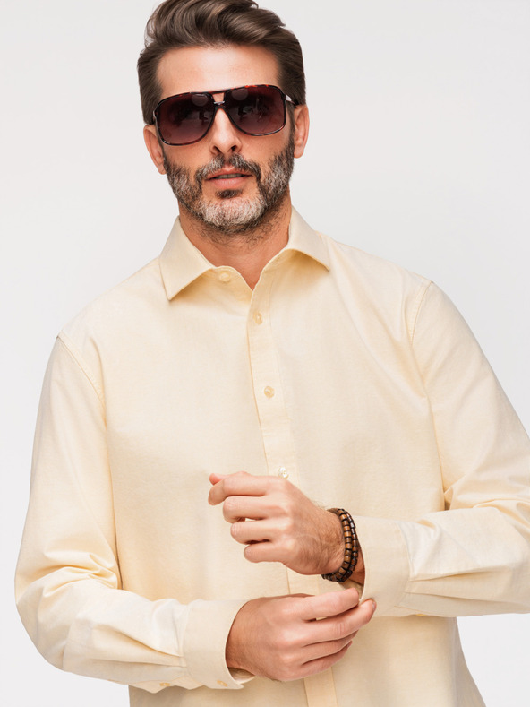 Ombre Clothing Moška pastelna bombažna srajca oxford - svetlo rumena V3 K705 Ombre Clothing